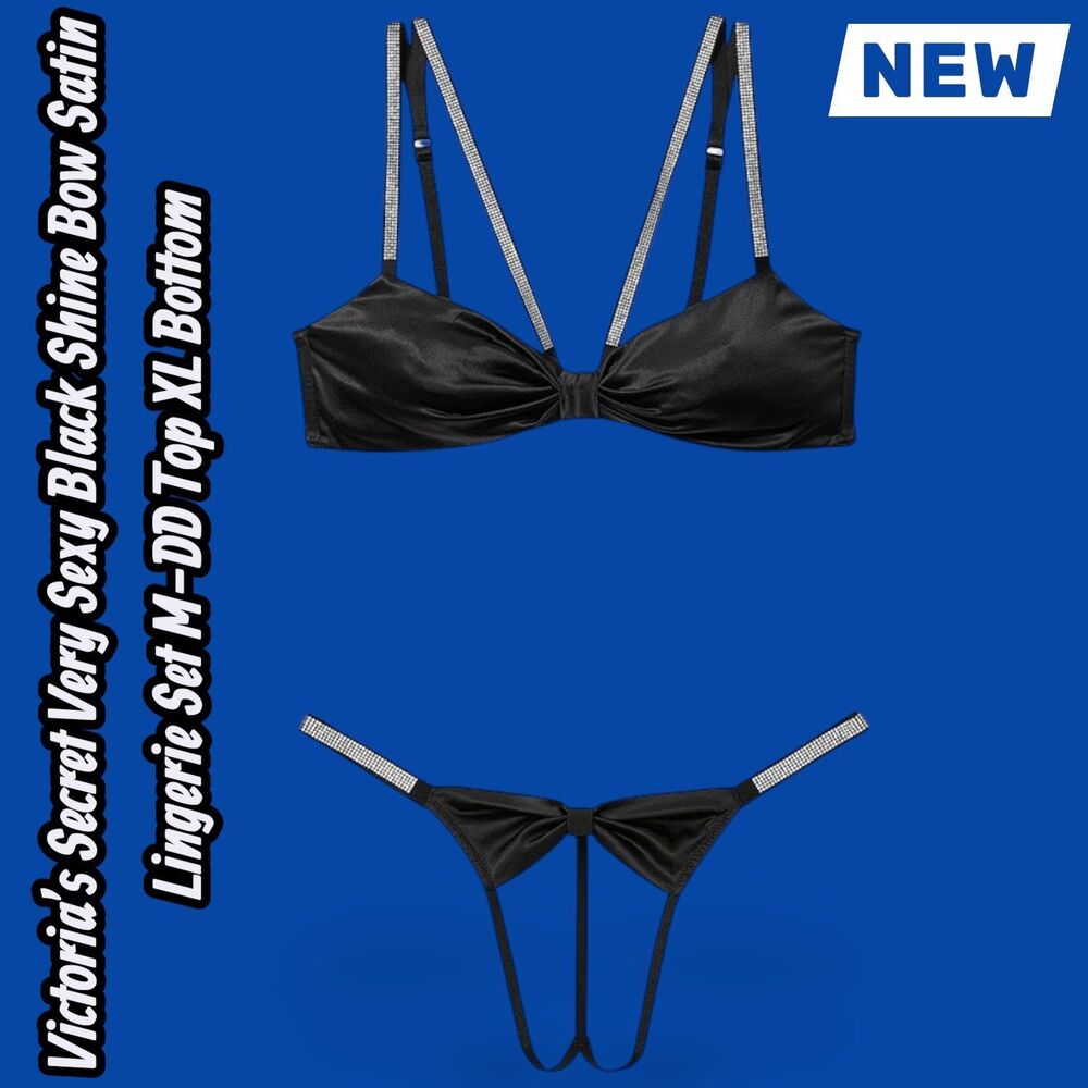 🔴NEW NWT Victoria’s Secret Very Sexy Black Shine Bow Satin Lingerie Set M-DD Top - Picture 4 of 11